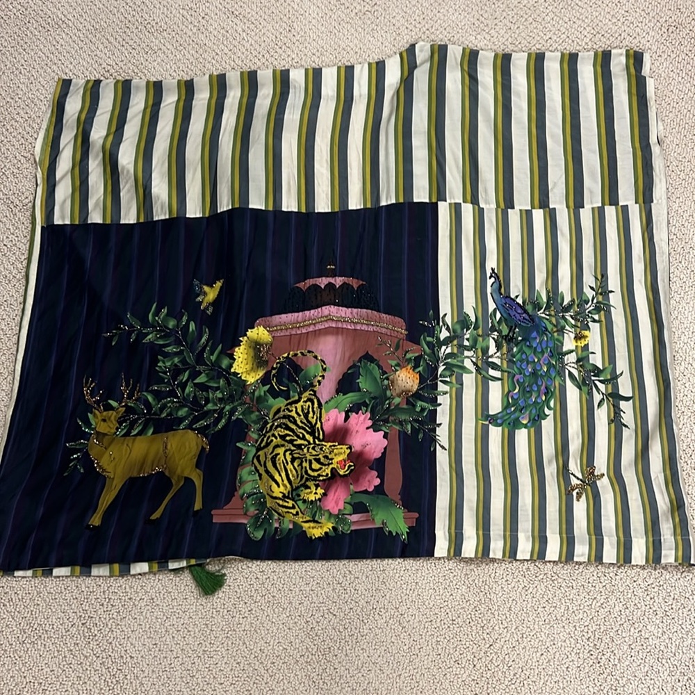 RARE Verandah Hand Beaded Panel Forest Stripe Tiger Kimono Tassels Kaftan Boho M - Picture 10 of 15